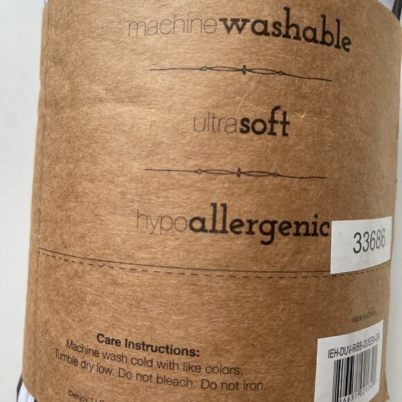 Full/Queen iEnjoy Gray and White Striped Duvet Cover 3 piece set,  NWT - Picture 4 of 6